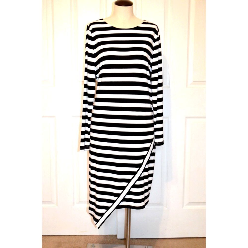 NWT Eloquii Black & White Striped Long Sleeve Lined Dress Women's 16